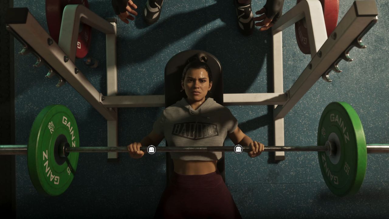 Grand Theft Auto VI Lucia bench pressing weights