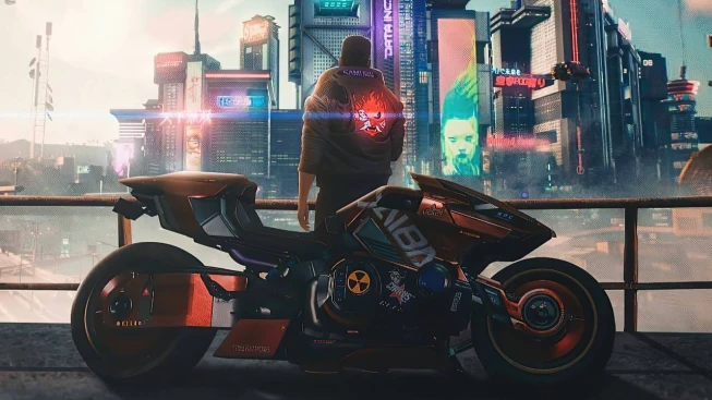 Cyberpunk 2 Male Protagonist Standing by his Bike
