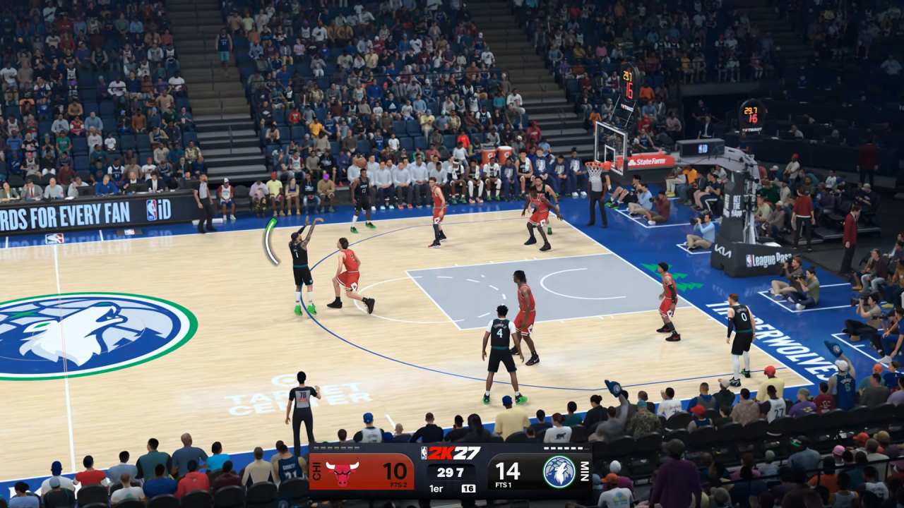 NBA 2K27 player shooting three pointer