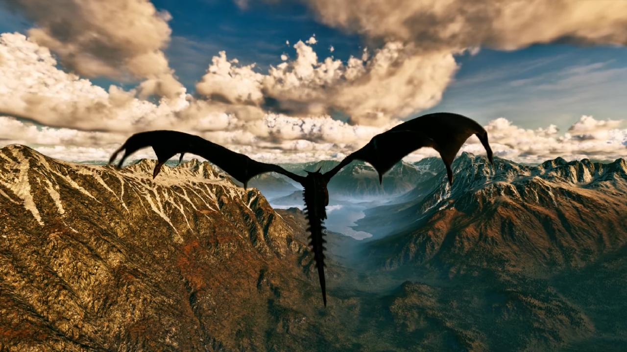 Dragontwin Dragon Flying through Mountains