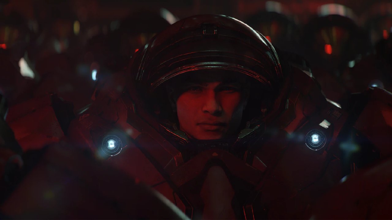 StarCraft Terran marine looking forward sternly