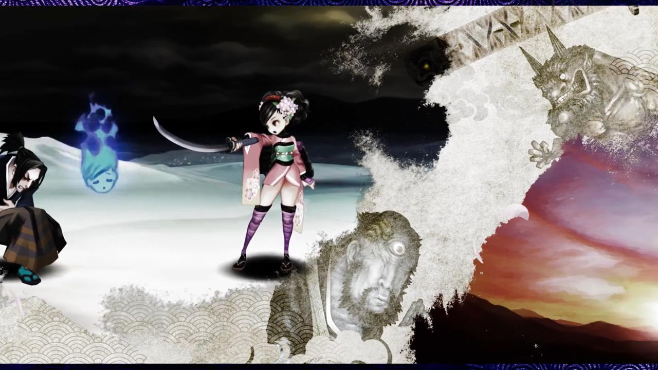 Muramasa Revenant Blades Momohime drawing sword near Jinkuro