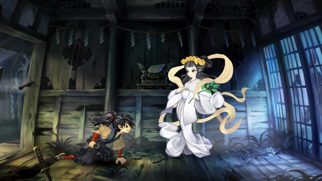 Muramasa Revenant Blades Kisuke facing a white goddess