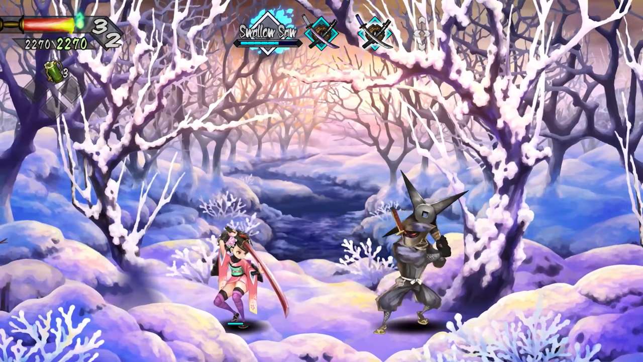 Muramasa Revenant Blades Momohime fighting a ninja enemy