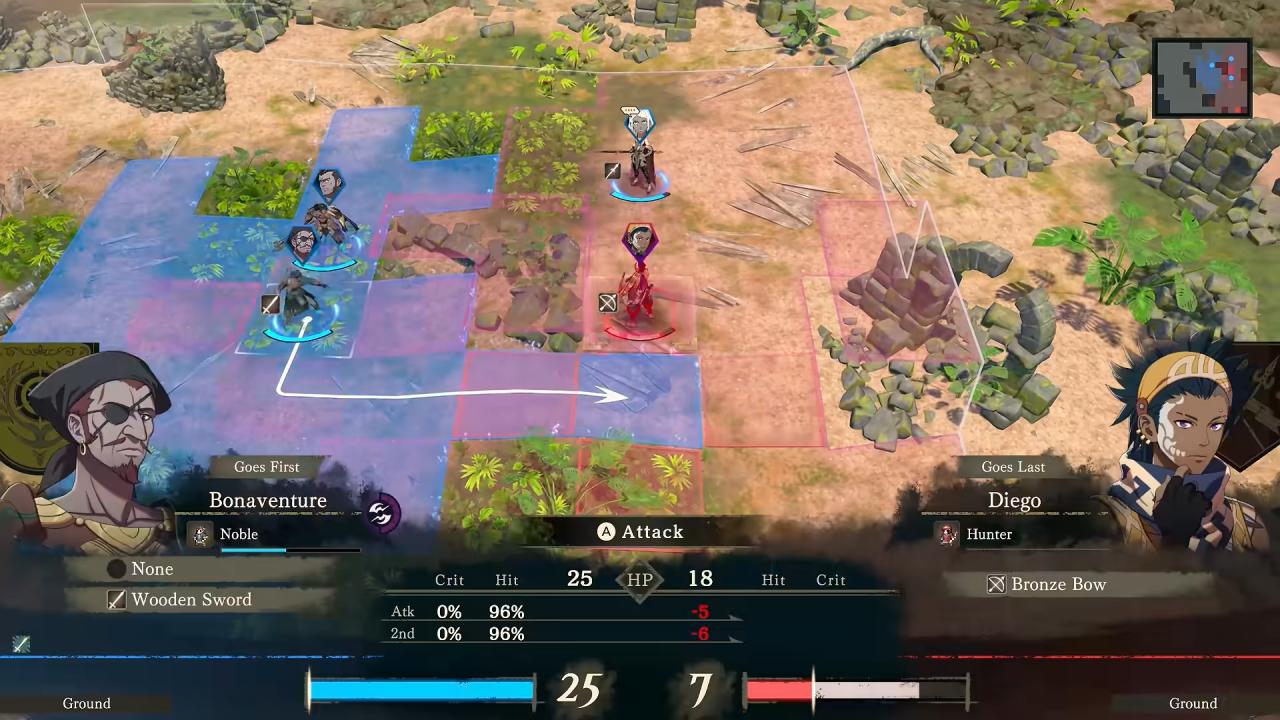 Fire Emblem: Fortune's Weave Esmeralda Diego Taking on Bonaventure in Combat
