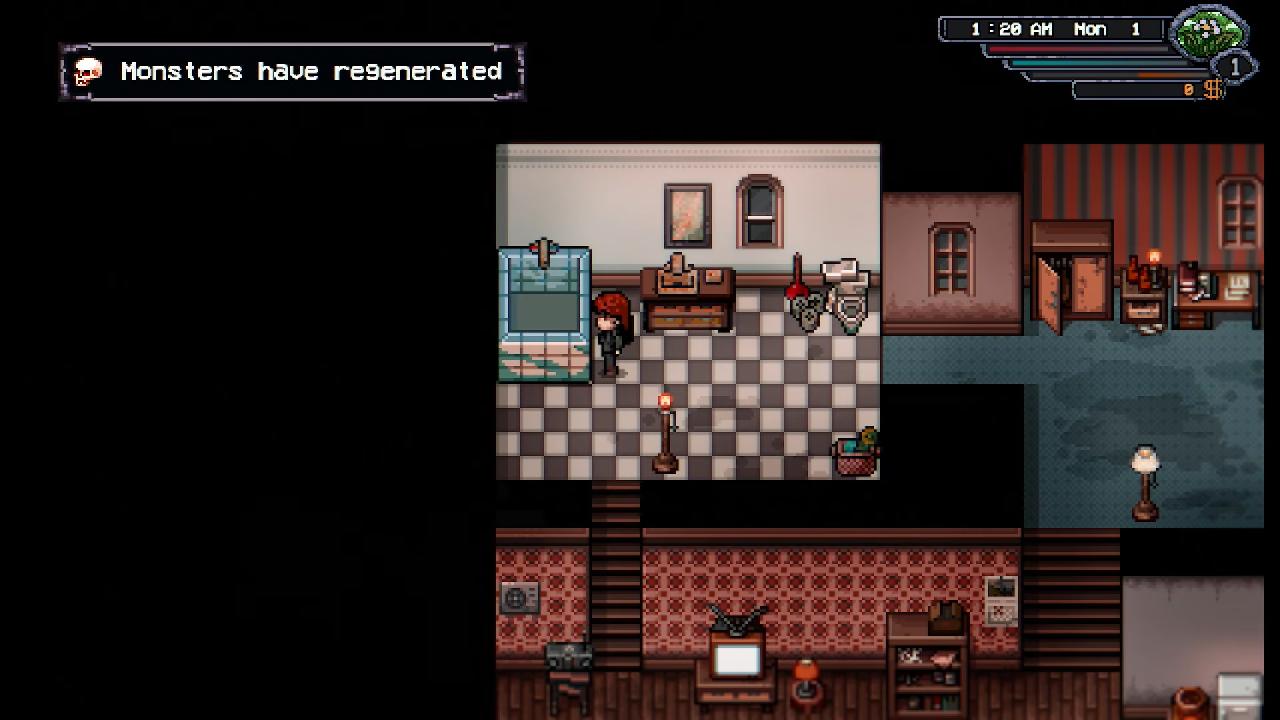Welcome to Elderfield female character exploring indoor rooms