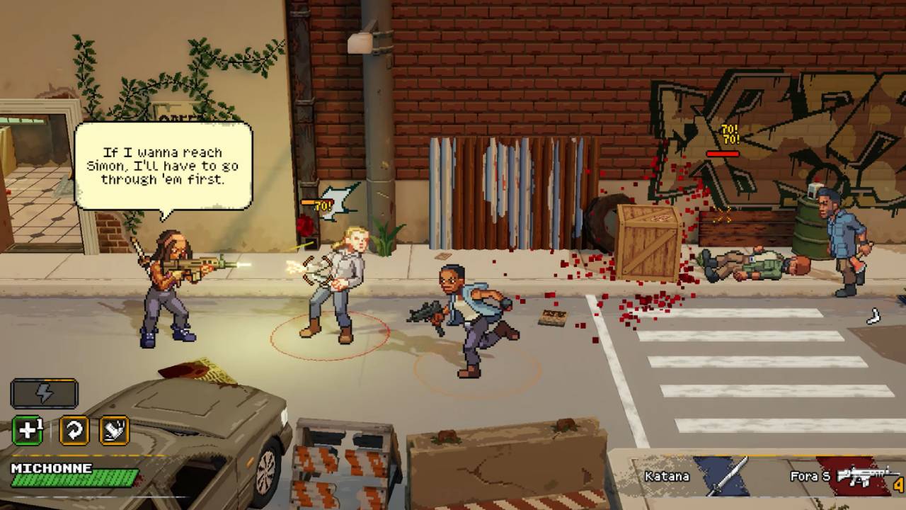 The Walking Dead: Streets of Survival Michonne Shooting at Zombies with Machinegun