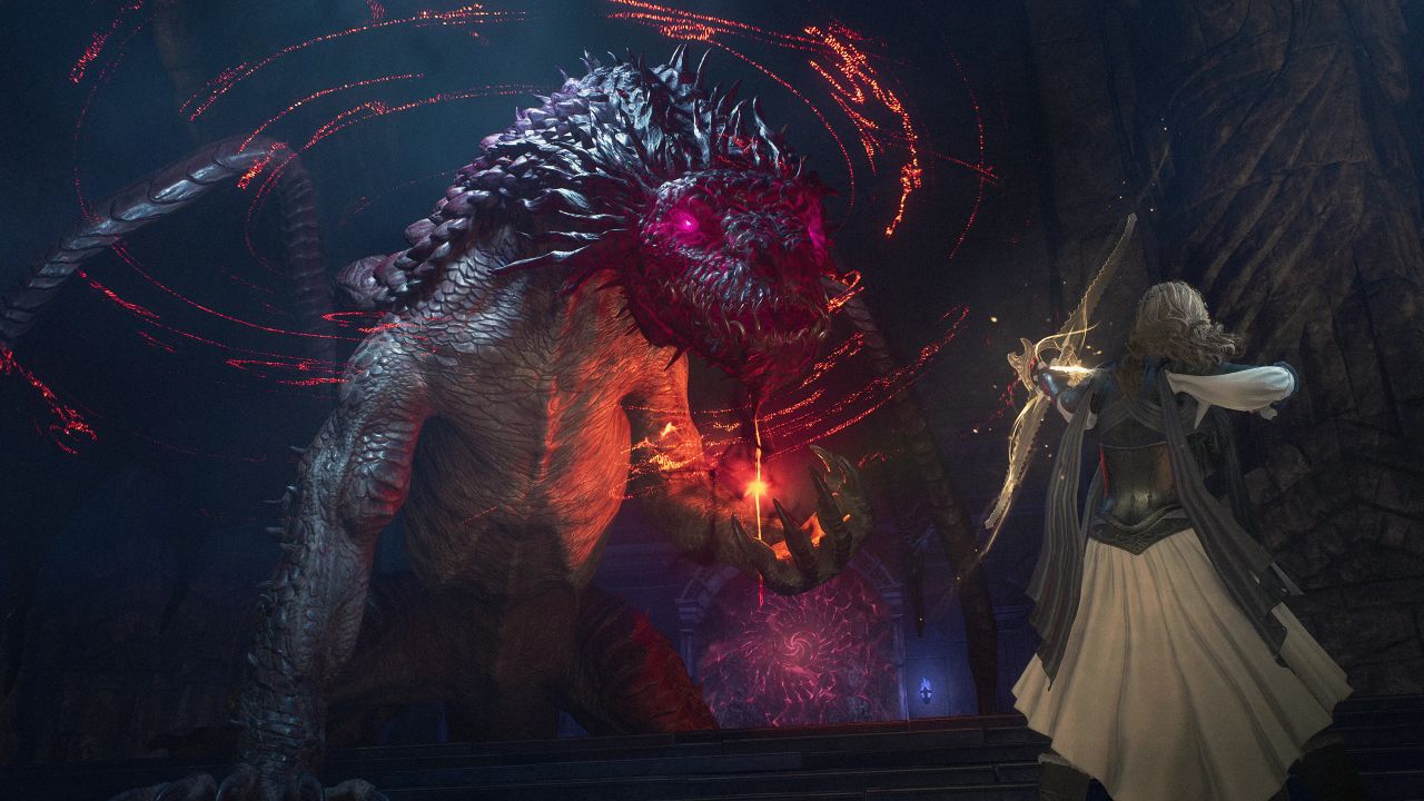 Dragon's Dogma 2 Dark Arisen fighting a monster