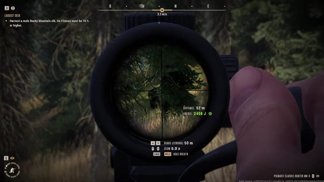 Way of the Hunter 2 Rifle scope aiming view with shot telemetry.