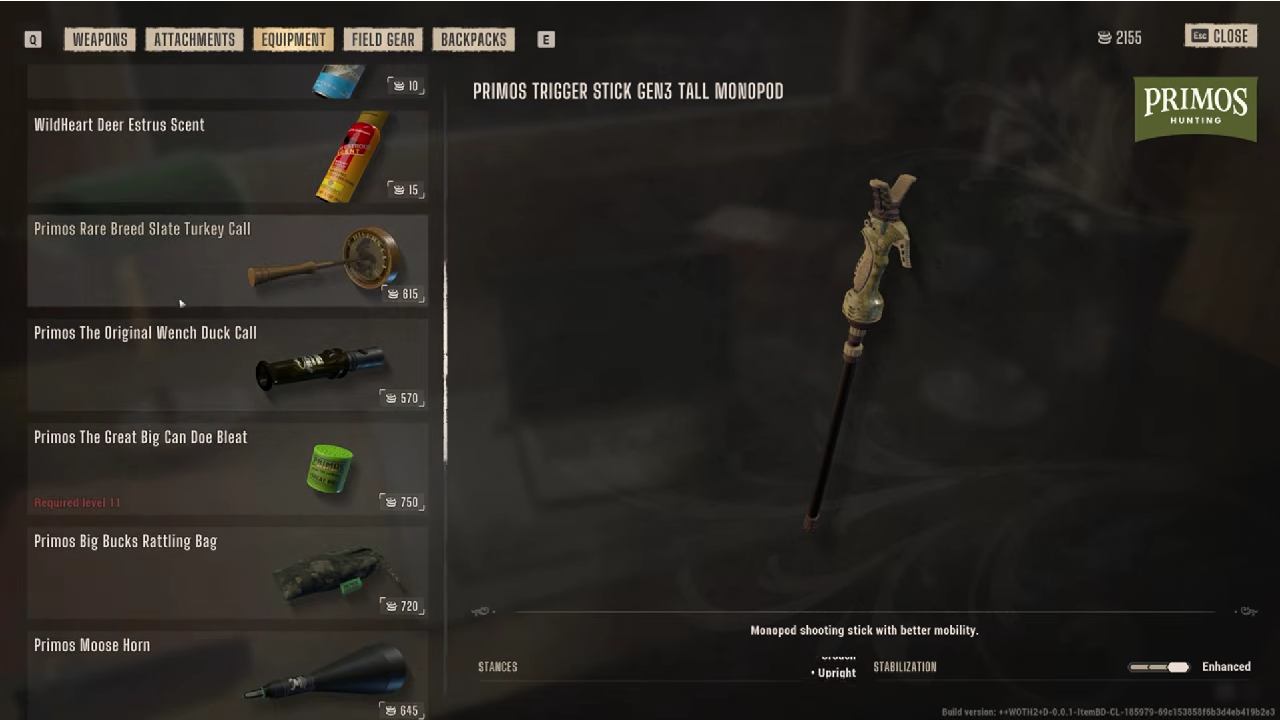 Way of the Hunter 2 Gear catalog for buying hunting equipment