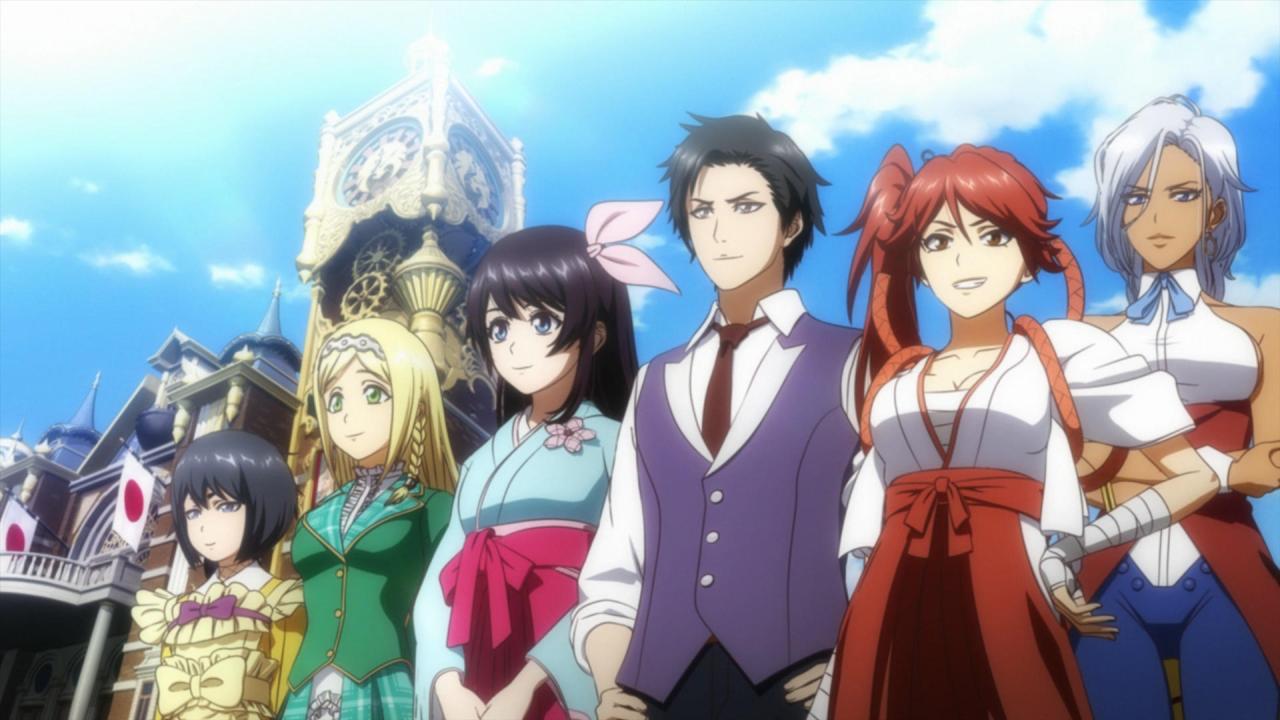 Sakura Wars characters pose outside together