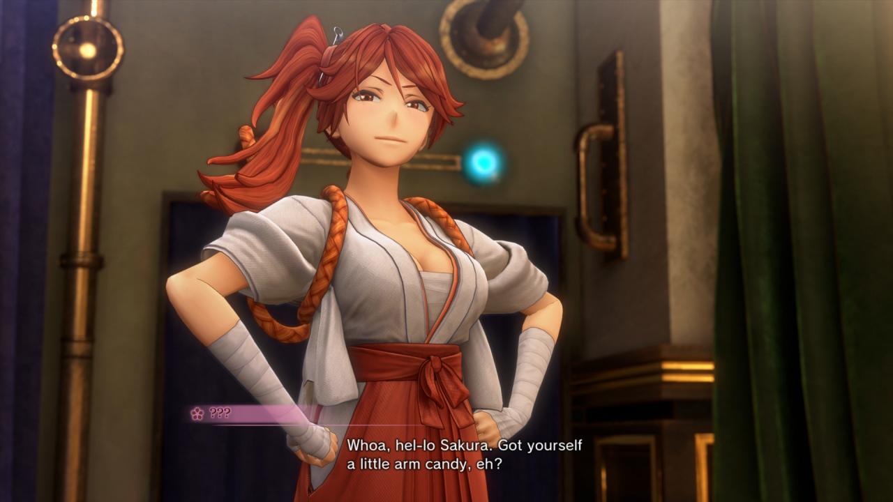 Sakura Wars Hatsuho stands arms akimbo