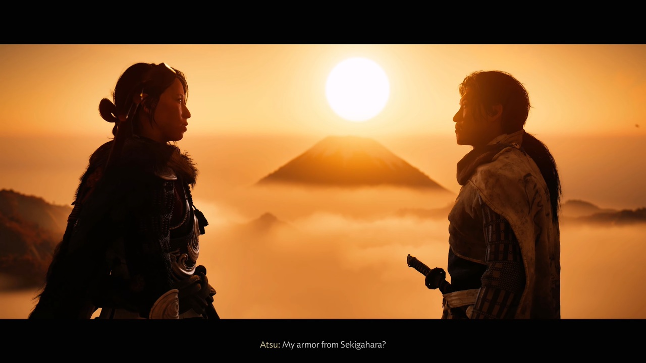 Ghost of Yōtei Echoes of Sekigahara Atsu faces Nagato infront of Ashoro Foothills