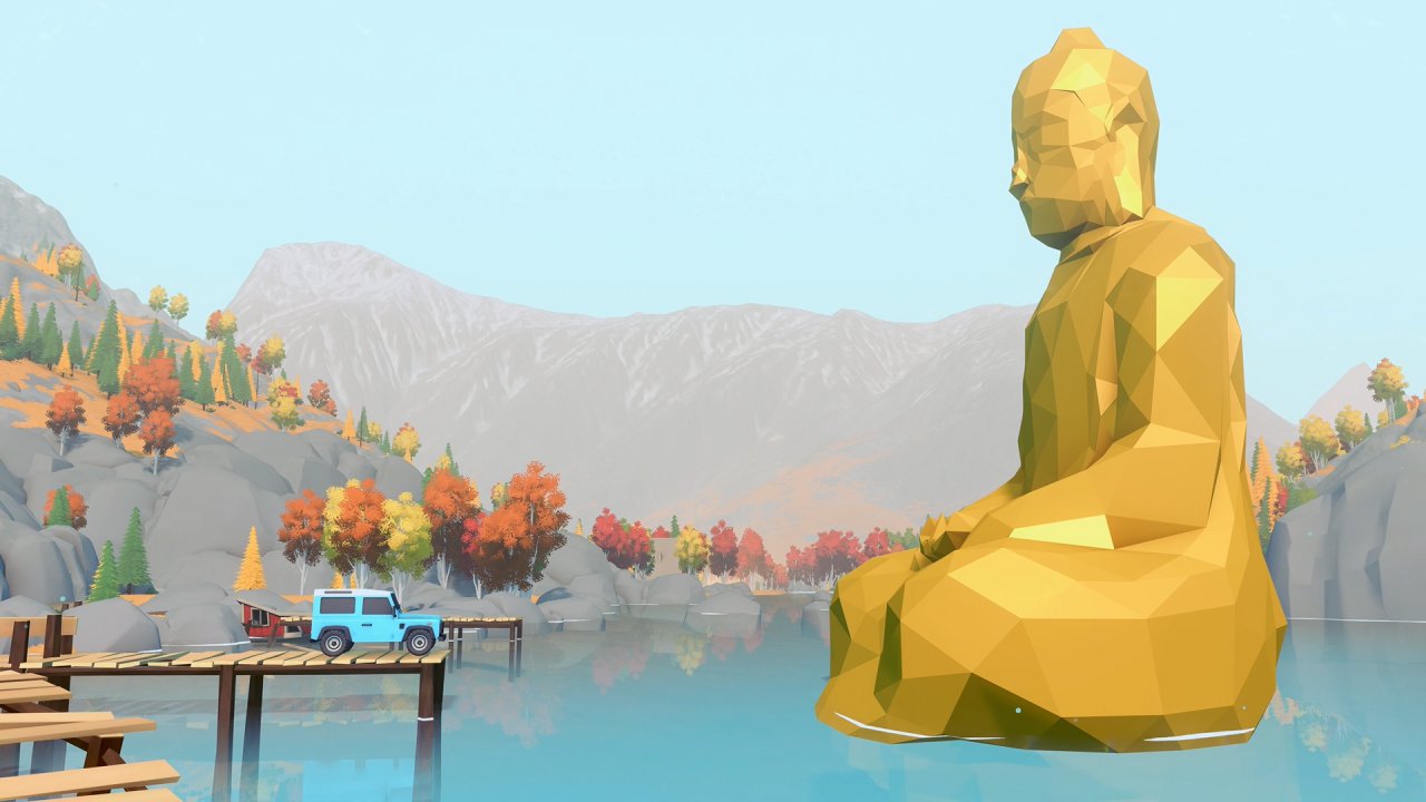 over the hill car parked near Buddha cutscene valhalla mountain range