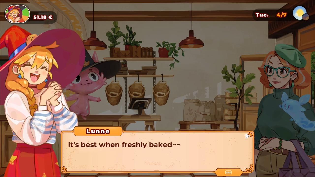 the witch's bakery lunne talks to witch customer