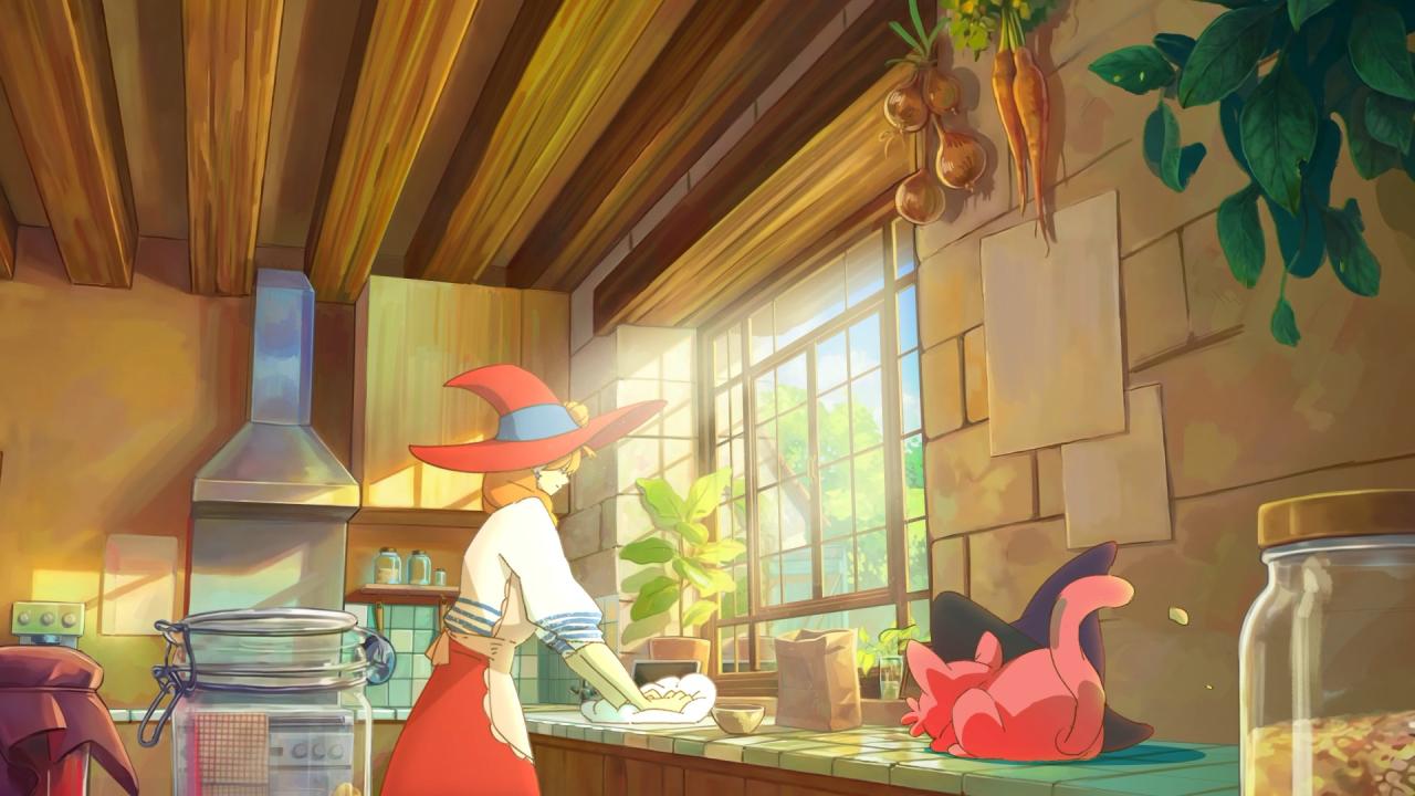 the witch's bakery Lunne baking on sunlit counter cutscene