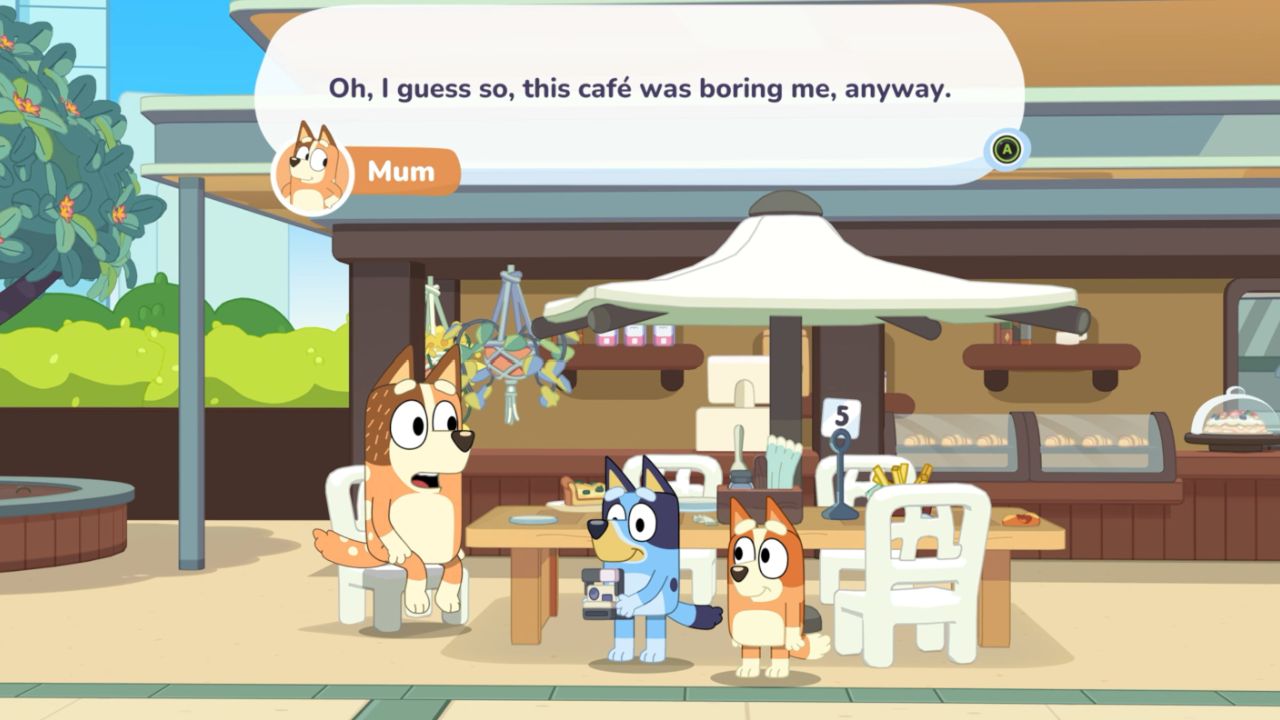Bluey's Happy Snaps Mum is bored in a cafe